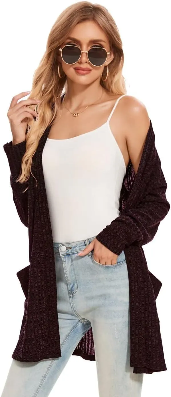 MONNURO Plus Size Open Front Cardigan Sweaters for Women Lightweight Long Sleeve Fall Coat with Pockets