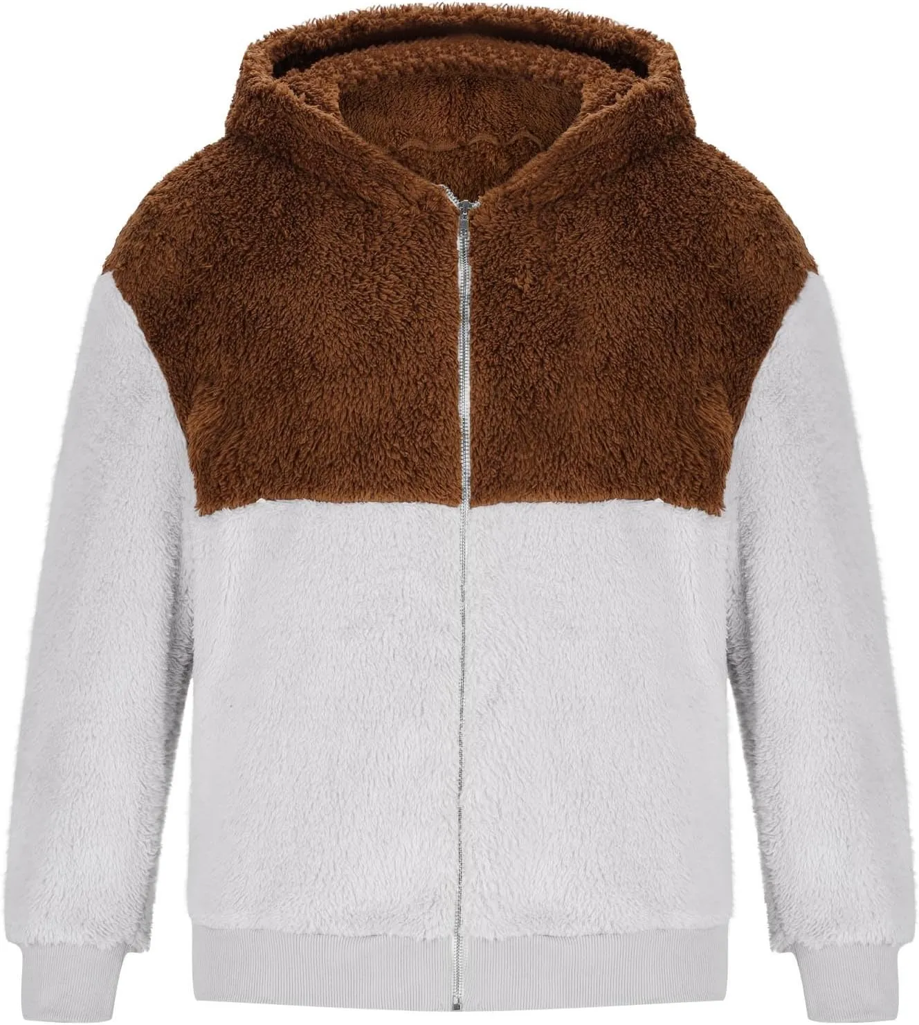 Muscularfit Mens Fuzzy Sherpa Jacket Fleece Long Sleeve Full-Zip Hooded Shirt Casual Warm Winter Jacket Coats Outdoor Fashion