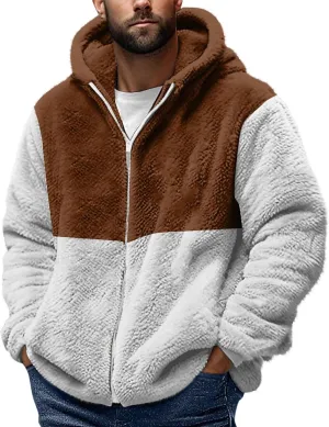 Muscularfit Mens Fuzzy Sherpa Jacket Fleece Long Sleeve Full-Zip Hooded Shirt Casual Warm Winter Jacket Coats Outdoor Fashion