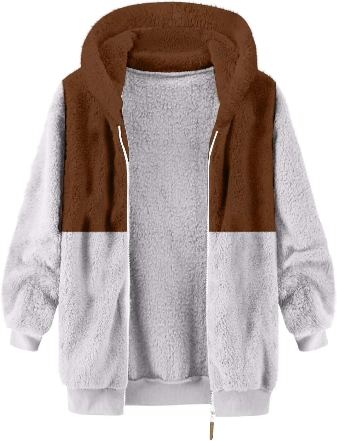 Muscularfit Mens Fuzzy Sherpa Jacket Fleece Long Sleeve Full-Zip Hooded Shirt Casual Warm Winter Jacket Coats Outdoor Fashion