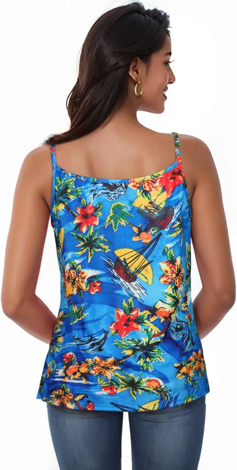 My Sky Tank Tops for Women Summer Sleeveless Adjustable Pleated Spaghetti Straps Camisole Loose Fit Casual Flowy Basic Tops