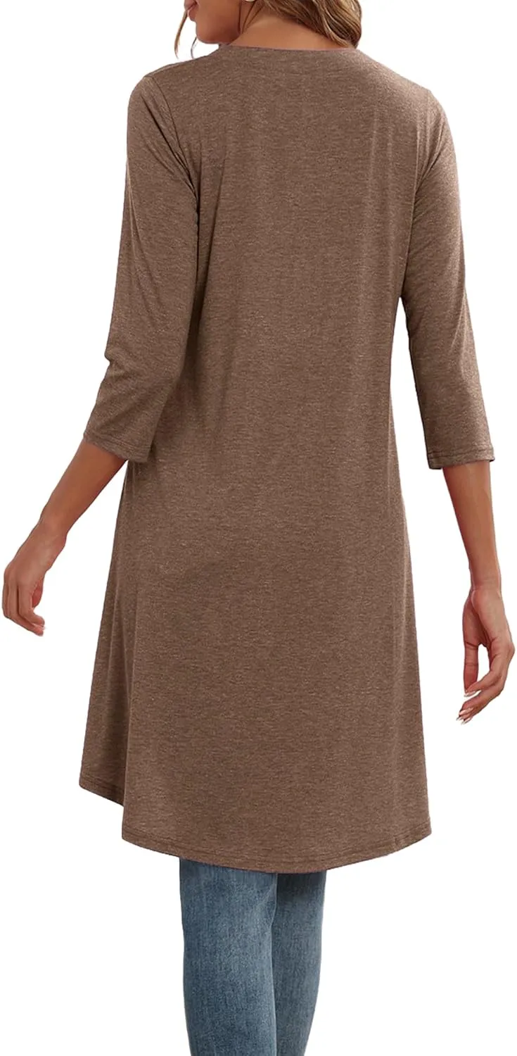 Naggoo Women's 3/4 Sleeve T-Shirts Crew Neck Buttons High Low Loose Casual Long Tunic Tops Blouses S-3XL