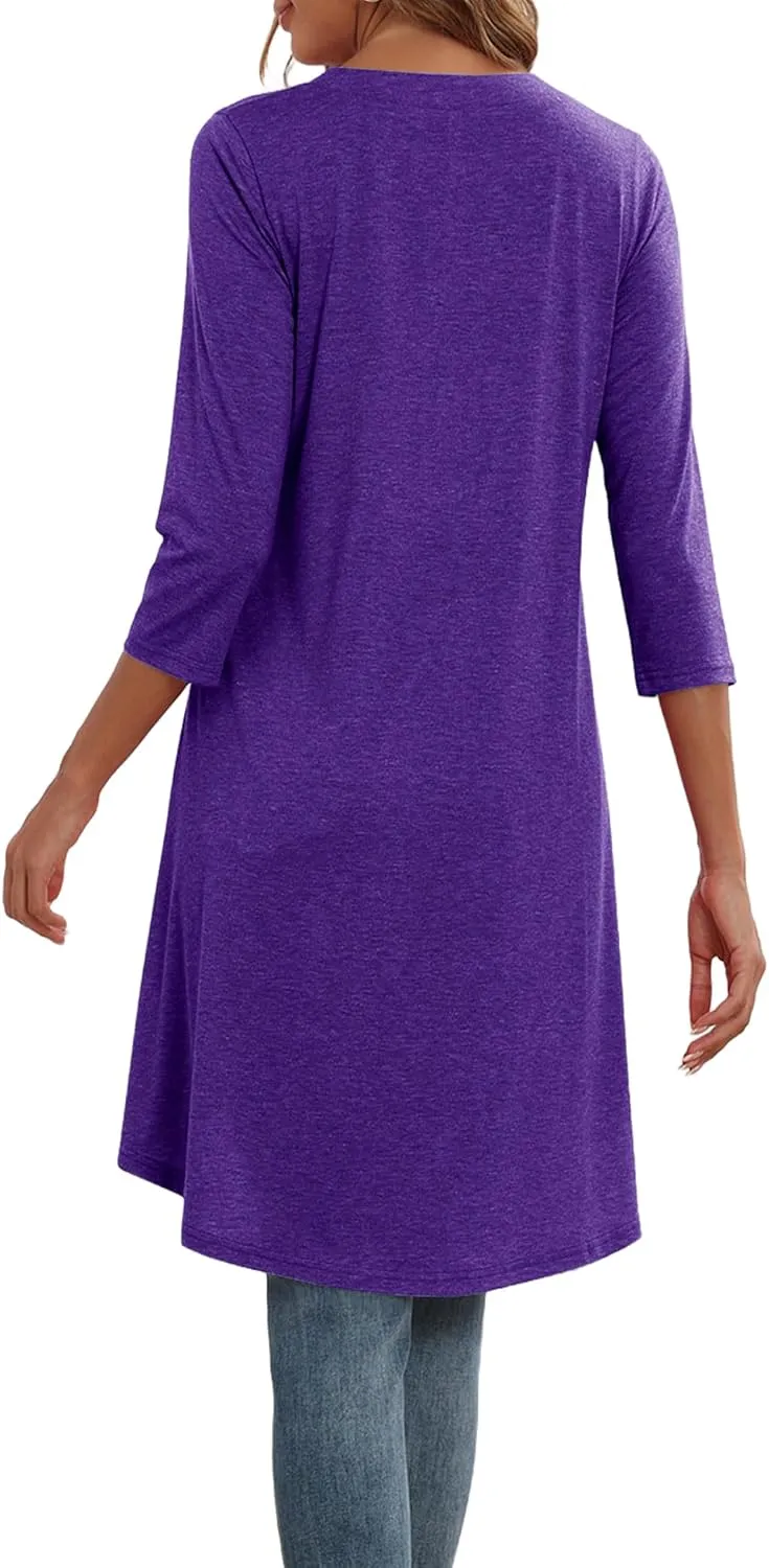 Naggoo Women's 3/4 Sleeve T-Shirts Crew Neck Buttons High Low Loose Casual Long Tunic Tops Blouses S-3XL