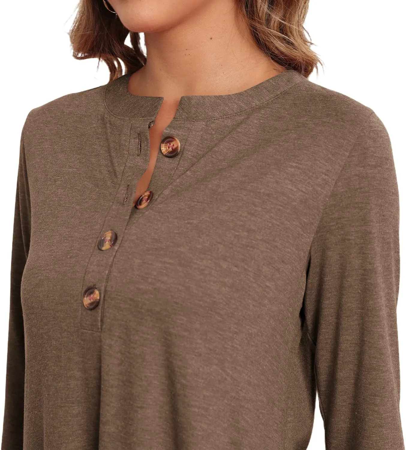Naggoo Women's 3/4 Sleeve T-Shirts Crew Neck Buttons High Low Loose Casual Long Tunic Tops Blouses S-3XL