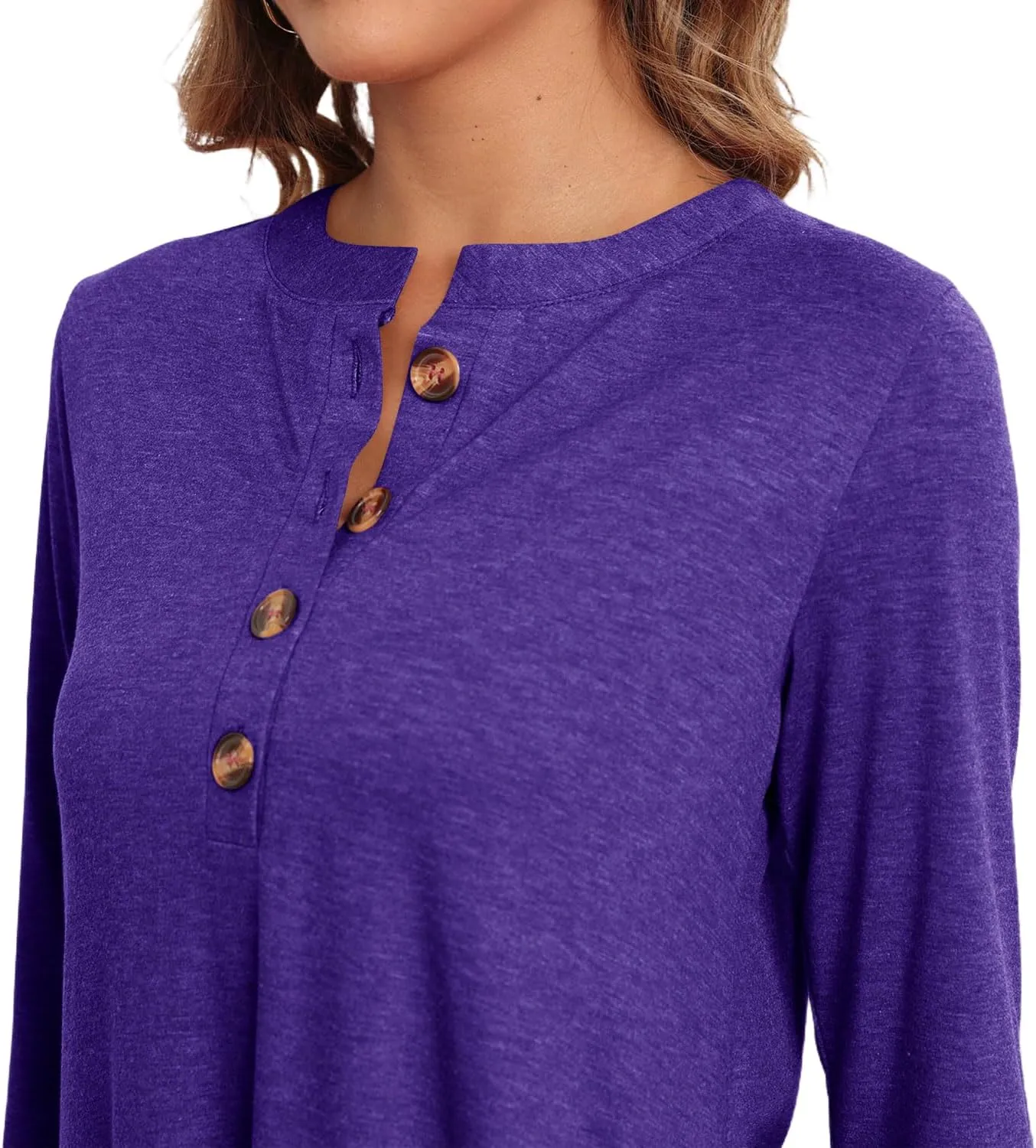 Naggoo Women's 3/4 Sleeve T-Shirts Crew Neck Buttons High Low Loose Casual Long Tunic Tops Blouses S-3XL