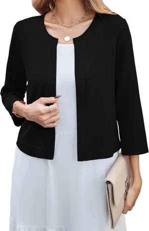 Newchoice Women's Open Front Cropped Cardigan Sweaters Bolero Shrugs for Dresses 3/4 Sleeve Casual Lightweight Cardigans
