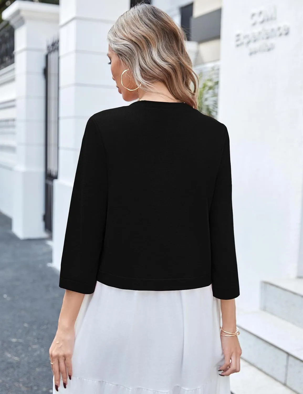 Newchoice Women's Open Front Cropped Cardigan Sweaters Bolero Shrugs for Dresses 3/4 Sleeve Casual Lightweight Cardigans