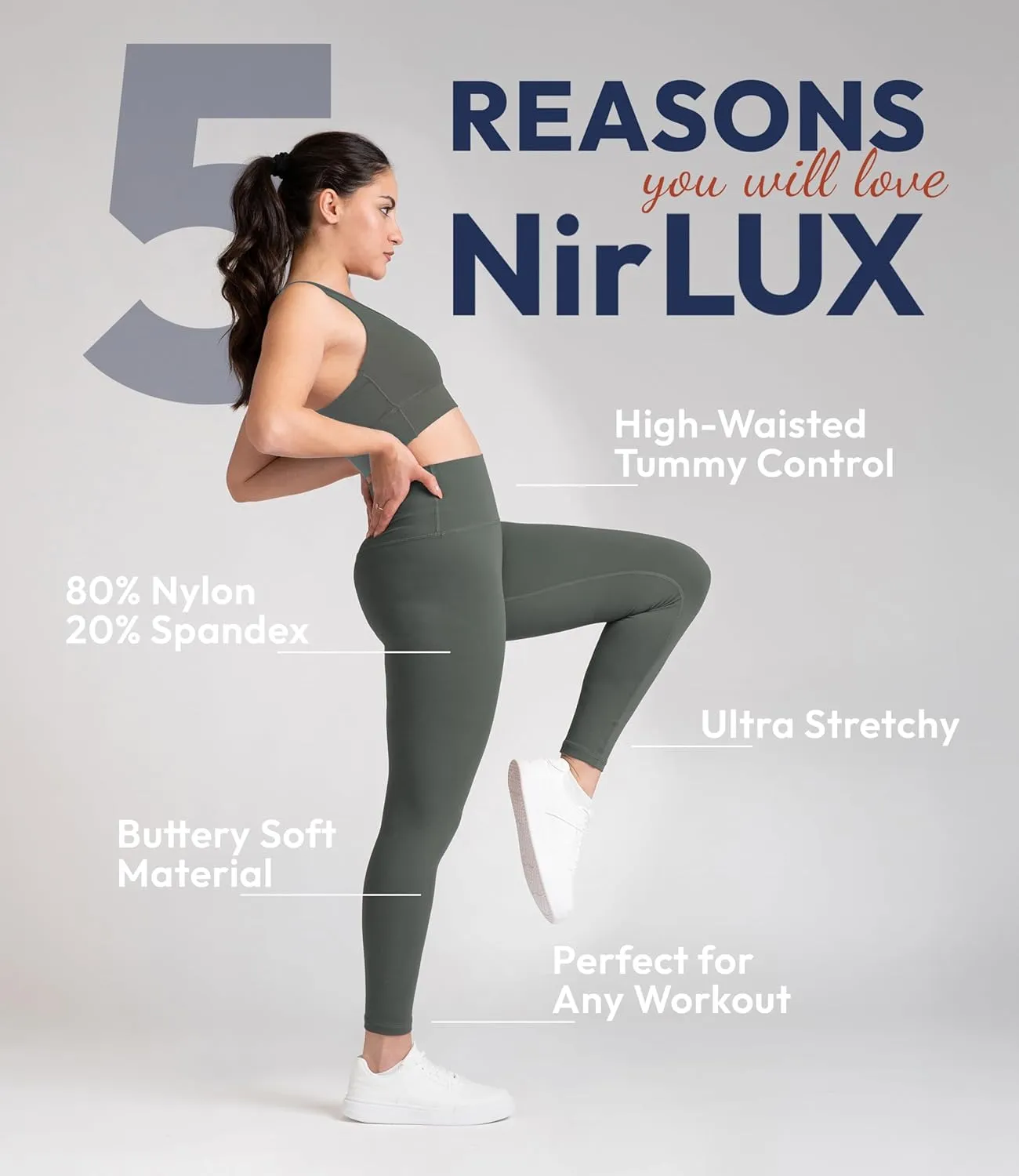 Nirlon NirLUX Womens Leggings - Womens High Waisted Yoga Pants for Gym & Yoga, Smooth Soft Leggings for Women