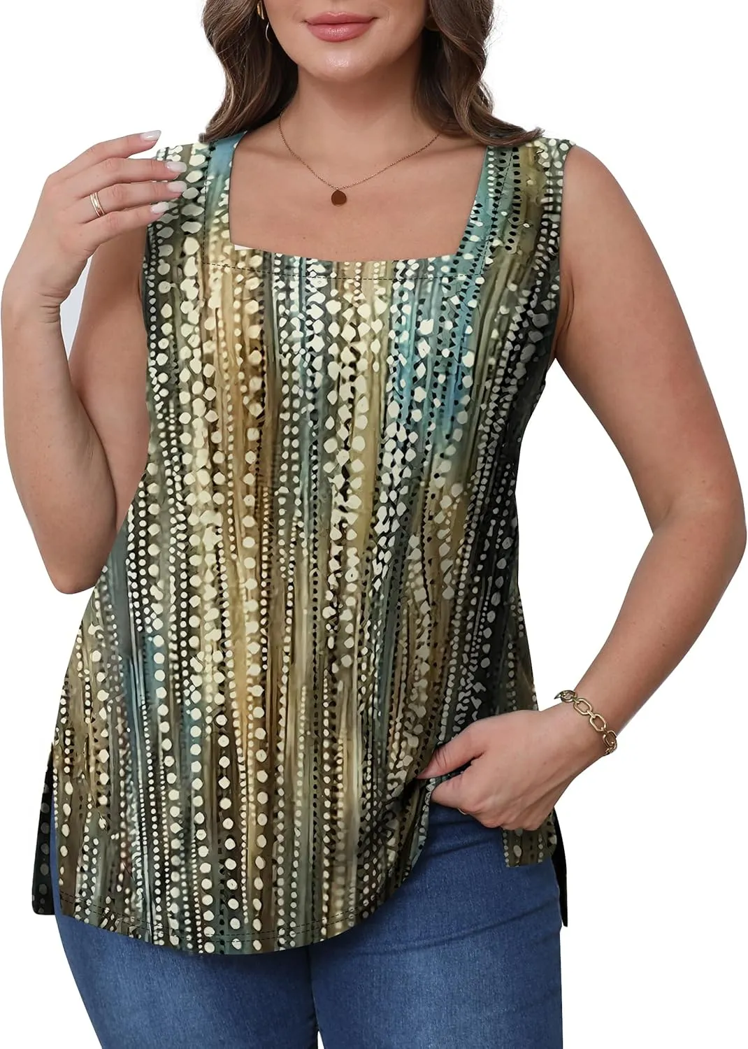 OFEEFAN Womens Tank Tops Square Neck Summer Loose Fit Casual Basic Fashion Flowy Sleeveless