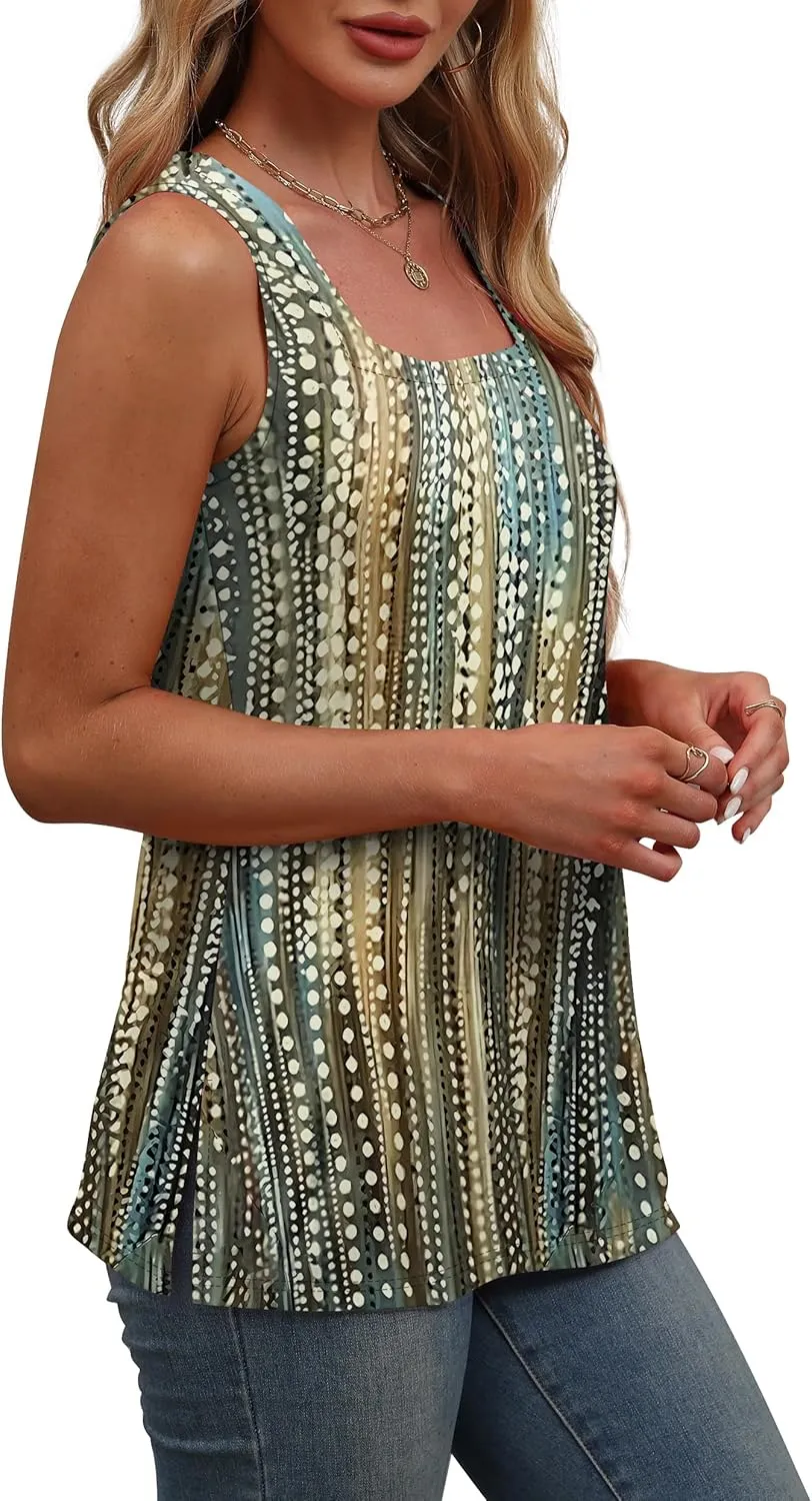 OFEEFAN Womens Tank Tops Square Neck Summer Loose Fit Casual Basic Fashion Flowy Sleeveless
