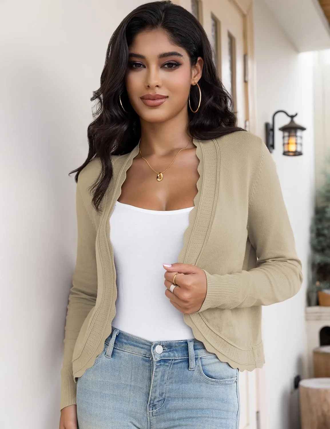OmicGot Women's Long Sleeve Cardigan Sweaters Open Front Cropped Bolero Shrugs for Dresses S-XL