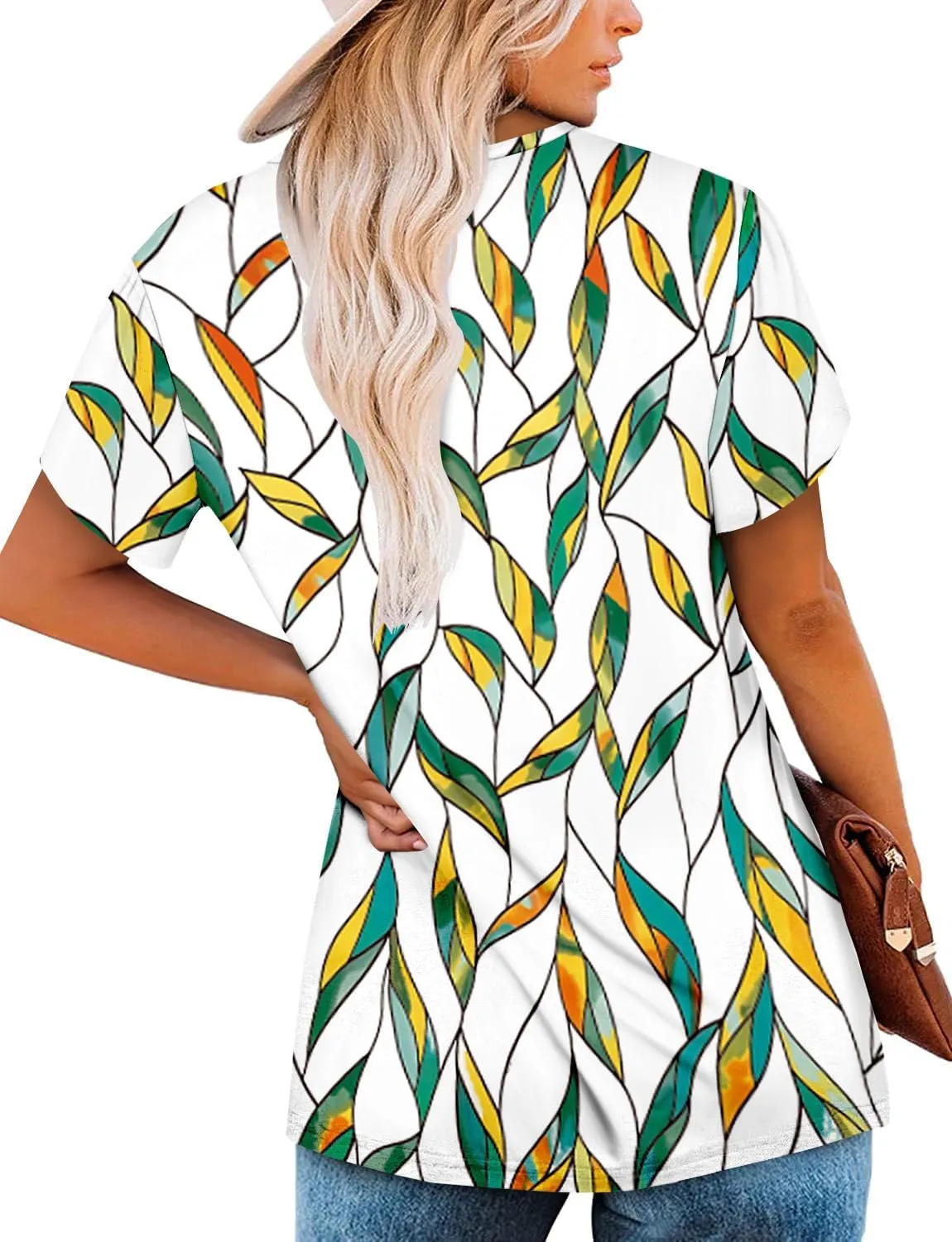 onlypuff Womens T Shirts Short Sleeve Pleated Floral Tunic Tops Dressy Casual Crew Neck Summer Boho Tops Blouses