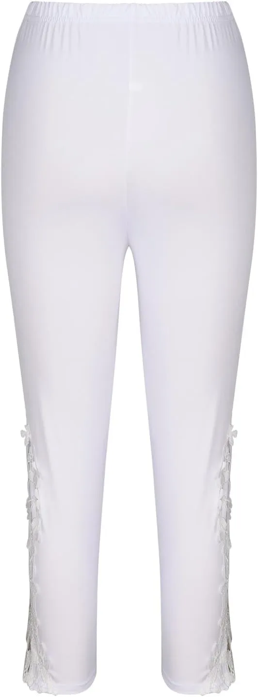 Oplxuo Womens Knee Length Capri Leggings Floral Lace High Waist Leggings Skinny Cropped Workout Yoga Pants Sport Casual Pants