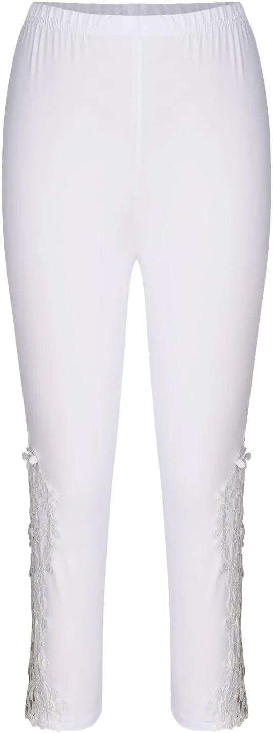 Oplxuo Womens Knee Length Capri Leggings Floral Lace High Waist Leggings Skinny Cropped Workout Yoga Pants Sport Casual Pants