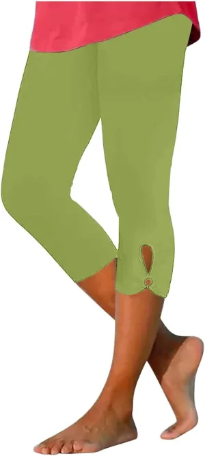 Oplxuo Womens Knee Length Capri Leggings Floral Lace High Waist Leggings Skinny Cropped Workout Yoga Pants Sport Casual Pants
