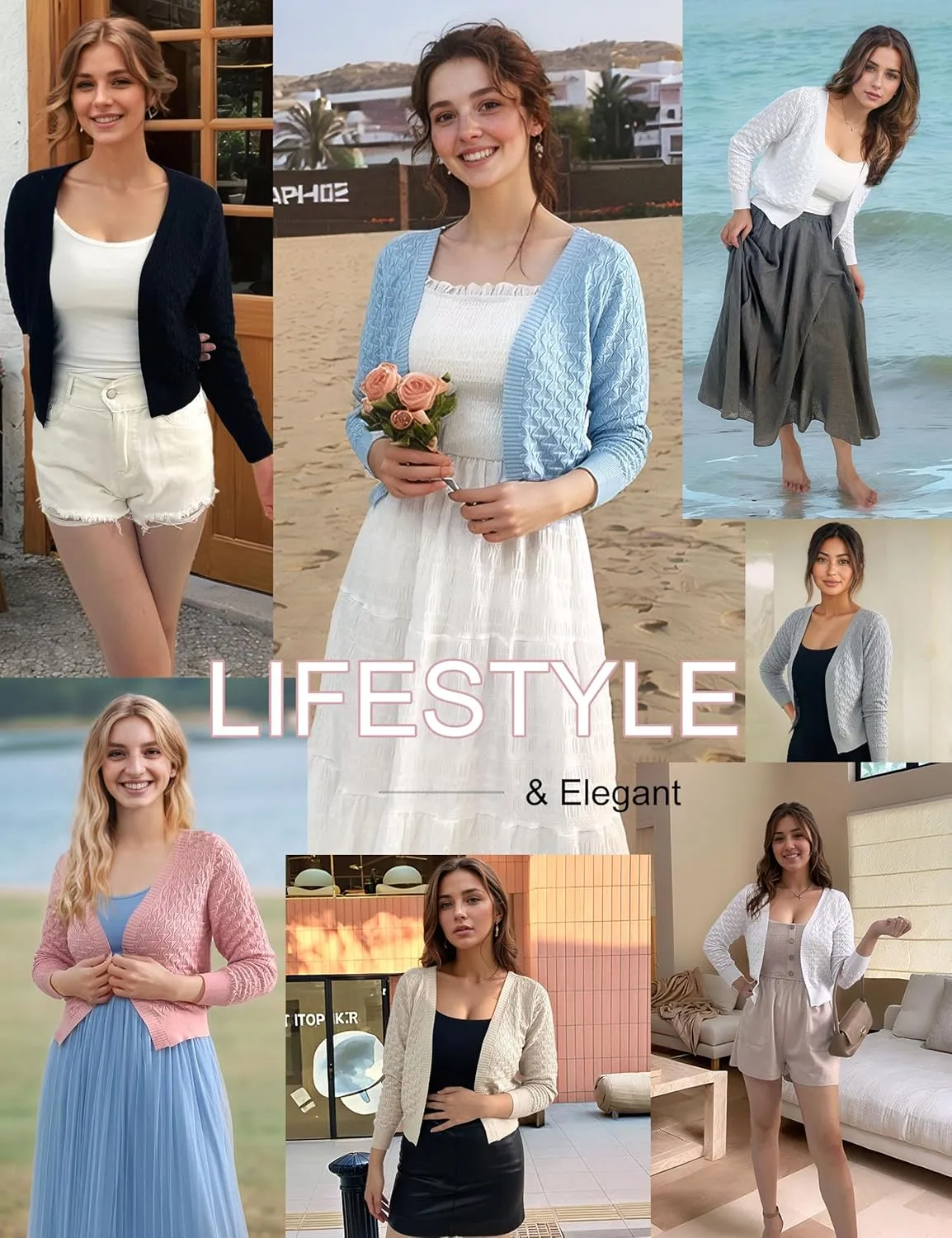 Othyroce Shrug Sweaters for Women Open Front Lightweight Crochet Knit Sweater Cardigans S-XL