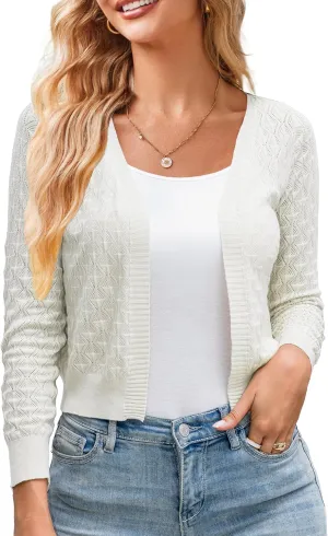 Othyroce Shrug Sweaters for Women Open Front Lightweight Crochet Knit Sweater Cardigans S-XL
