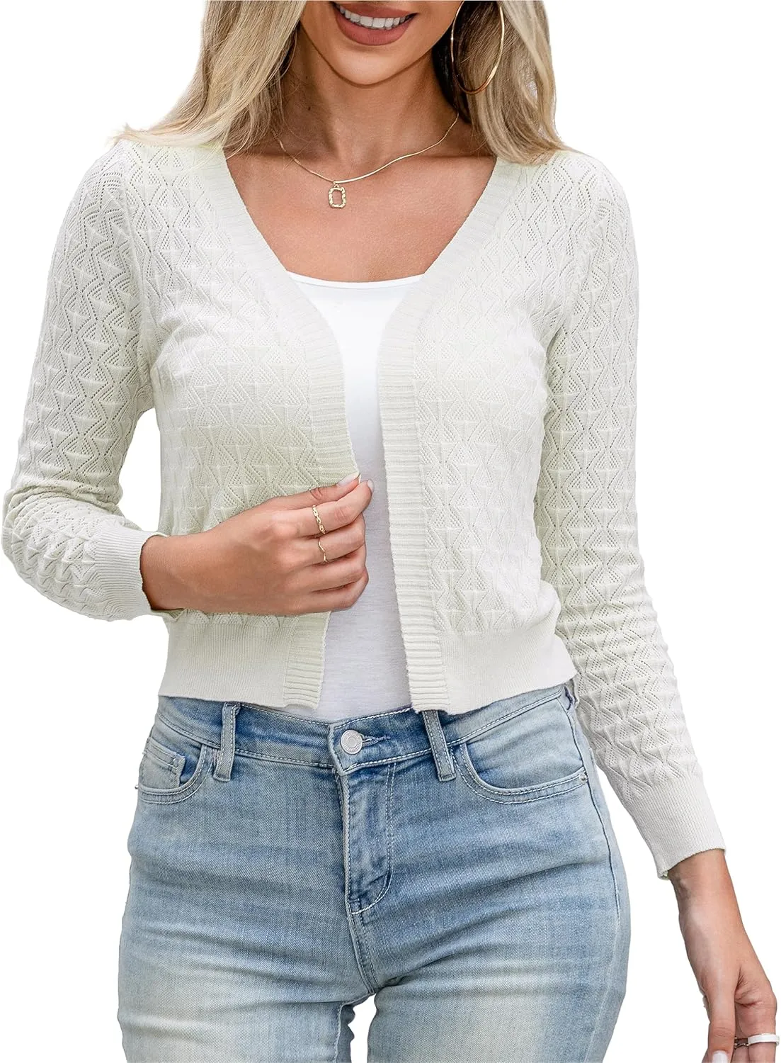 Othyroce Shrug Sweaters for Women Open Front Lightweight Crochet Knit Sweater Cardigans S-XL