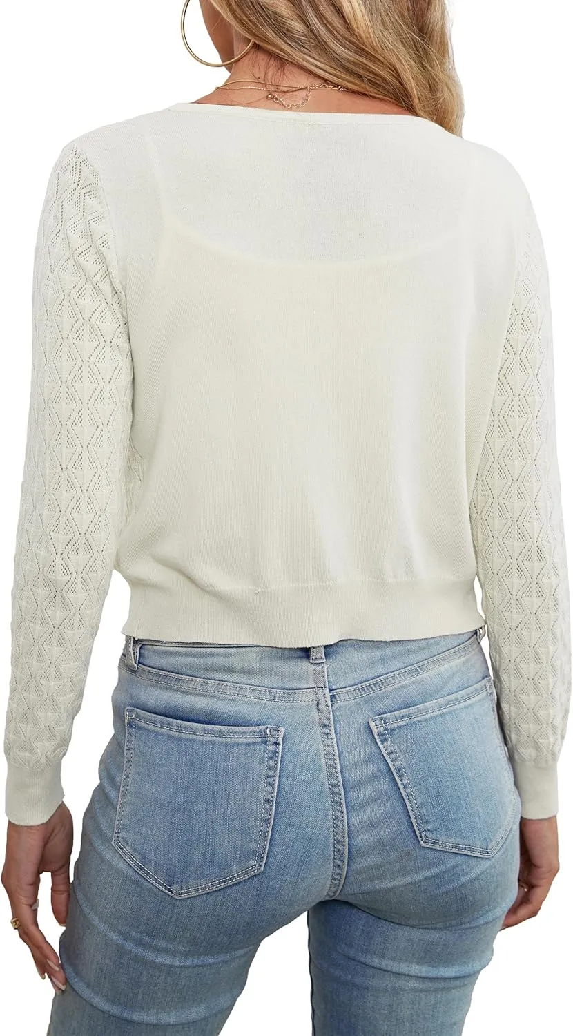 Othyroce Shrug Sweaters for Women Open Front Lightweight Crochet Knit Sweater Cardigans S-XL