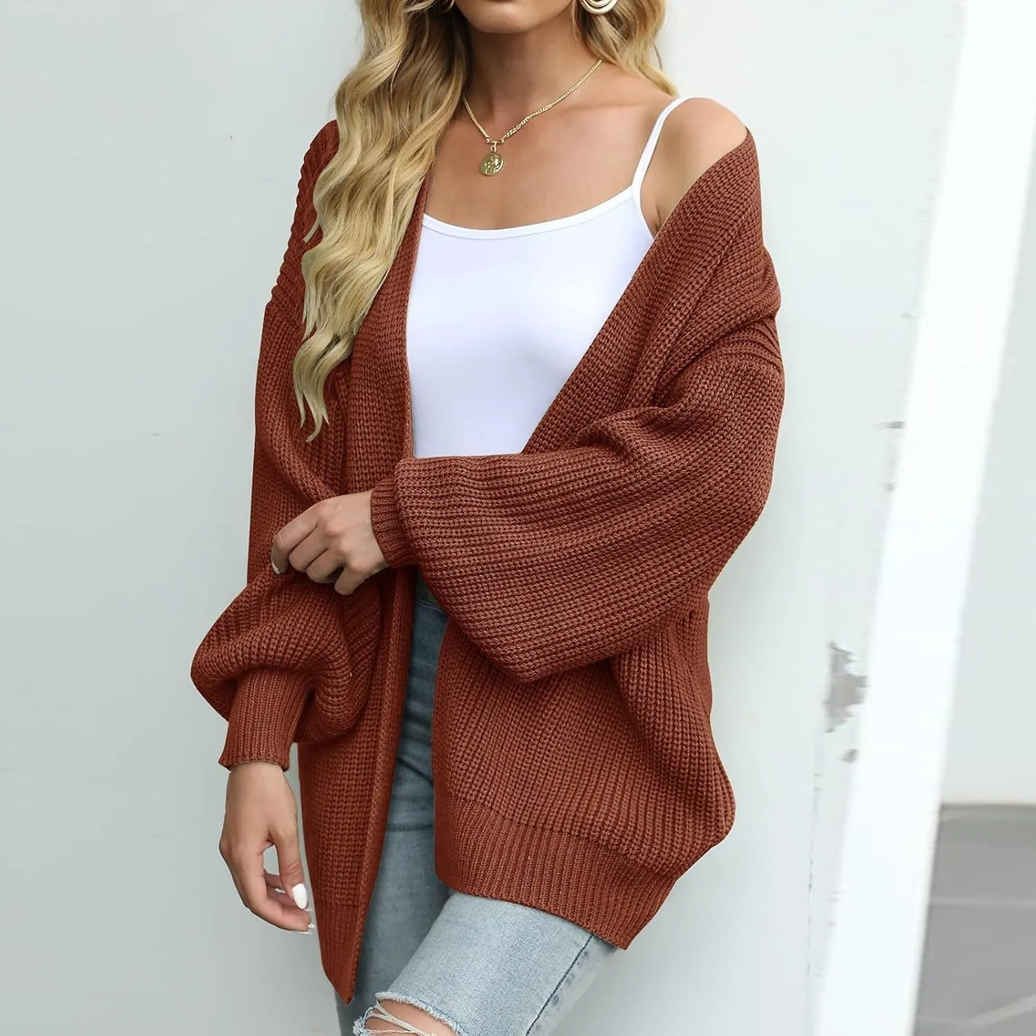 Oversized Cardigan Sweaters for Women Lightweight Crochet Sweater Casual Open Front Cardigan Sweater Coats w/Pockets
