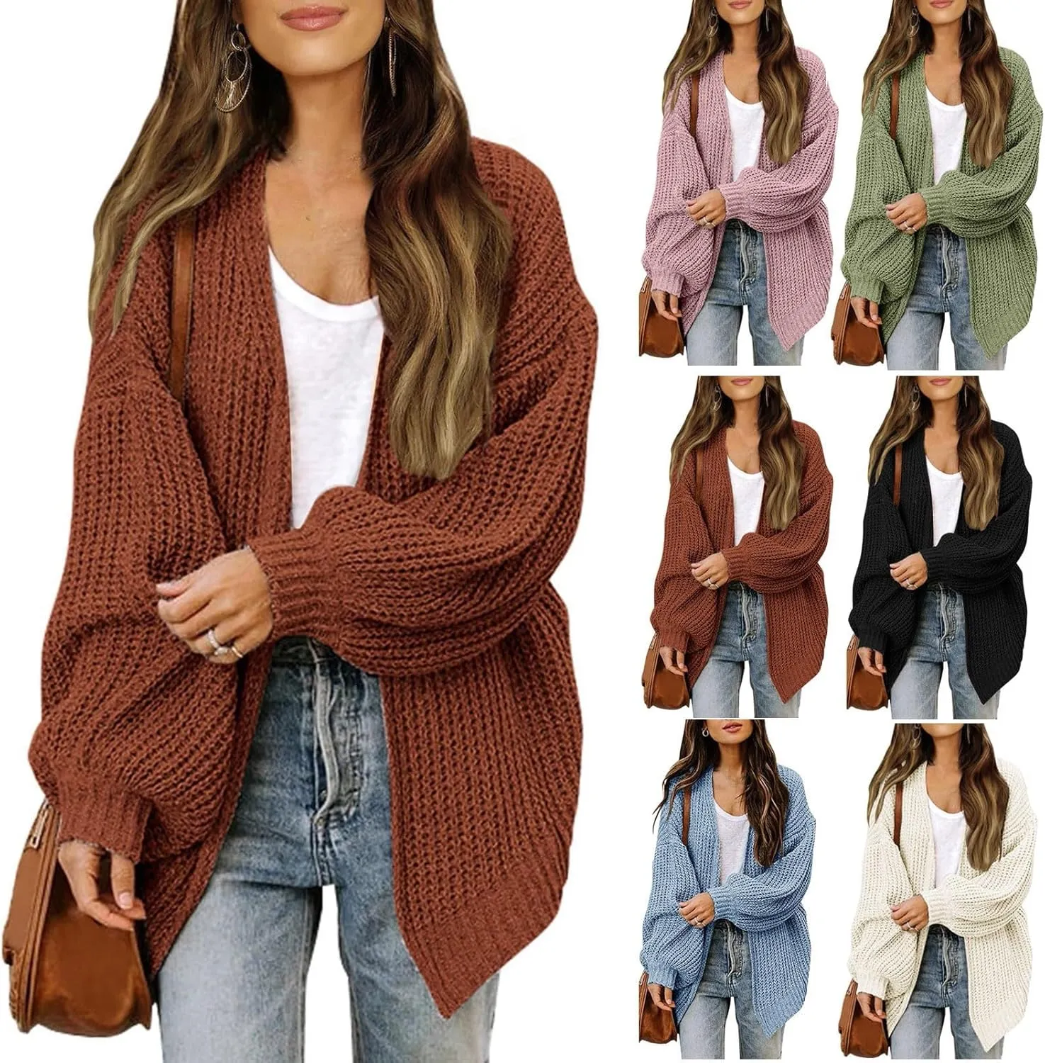 Oversized Cardigan Sweaters for Women Lightweight Crochet Sweater Casual Open Front Cardigan Sweater Coats w/Pockets
