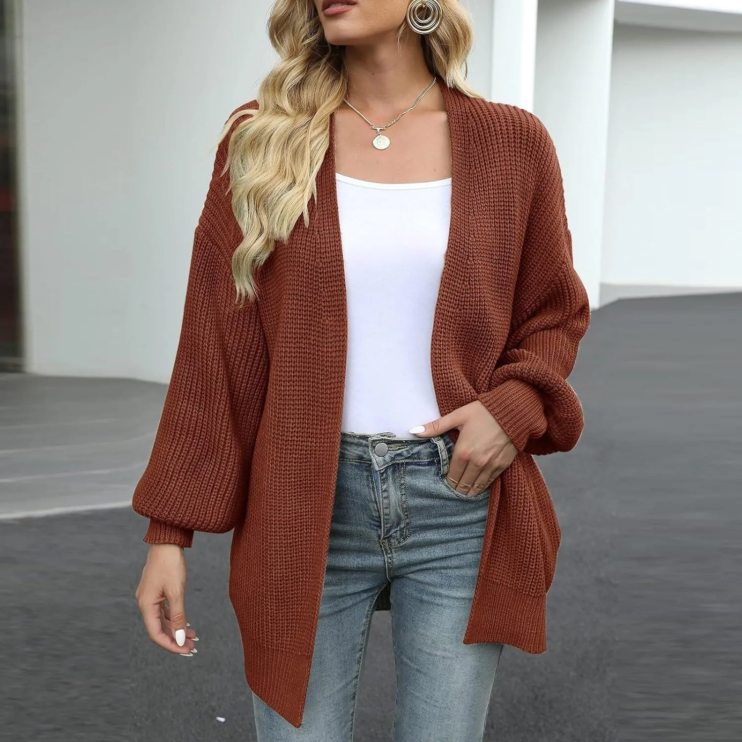 Oversized Cardigan Sweaters for Women Lightweight Crochet Sweater Casual Open Front Cardigan Sweater Coats w/Pockets