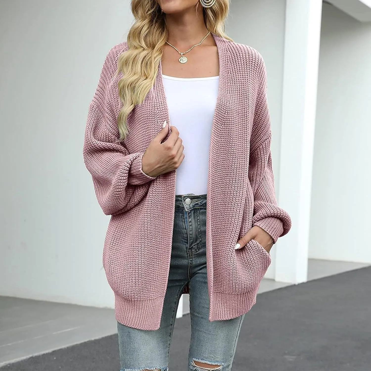 Oversized Cardigan Sweaters for Women Lightweight Crochet Sweater Casual Open Front Cardigan Sweater Coats w/Pockets