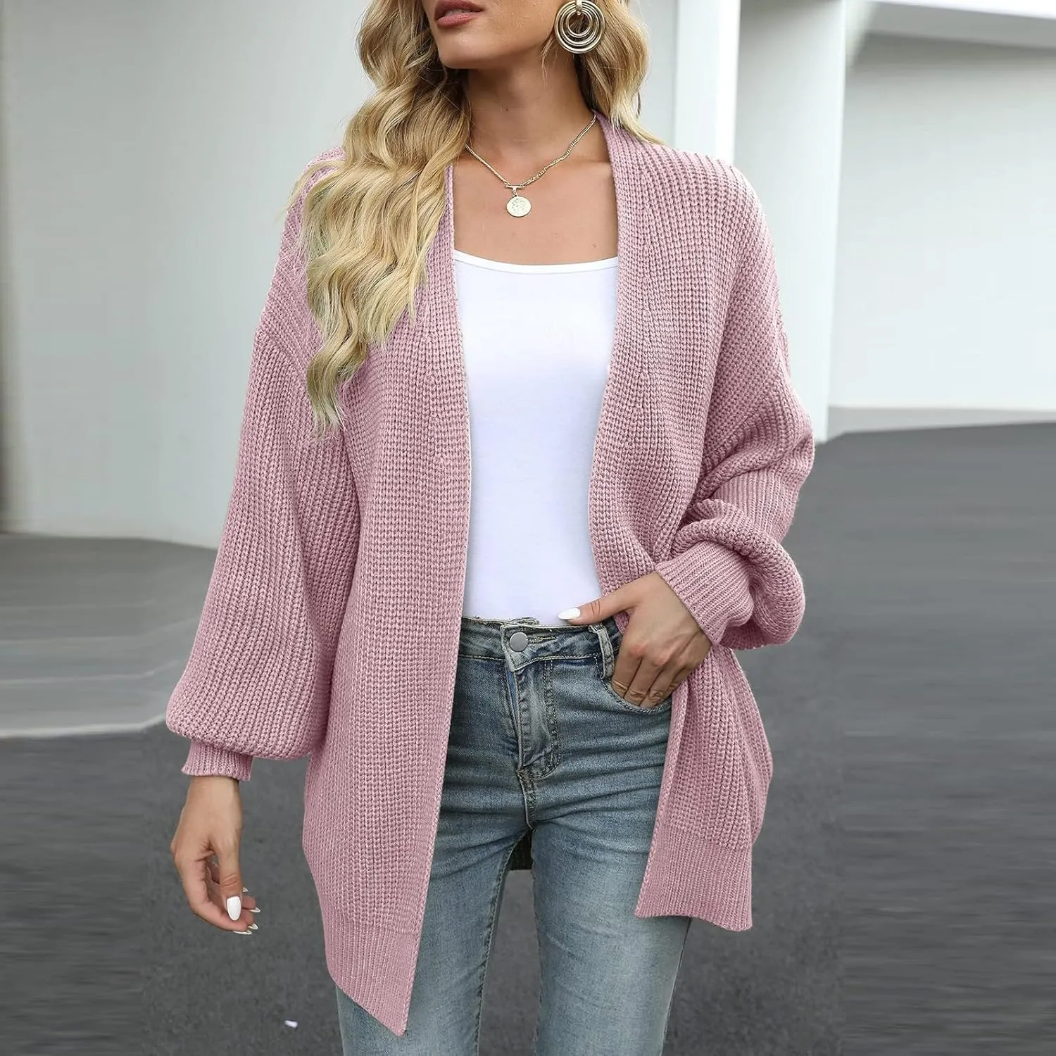 Oversized Cardigan Sweaters for Women Lightweight Crochet Sweater Casual Open Front Cardigan Sweater Coats w/Pockets