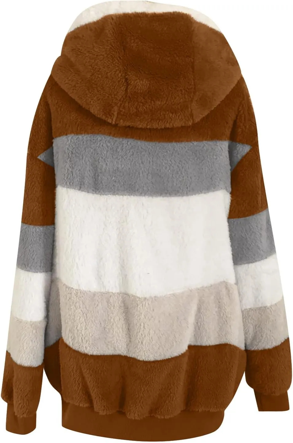 Oversized Fuzzy Fleece Jackets For Women Fashion 2023 Color Block Faux Fur Cardigan Coat Shaggy Warm Winter Outerwear