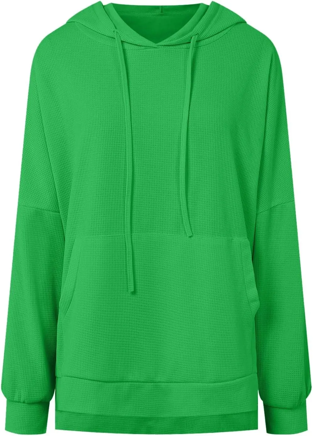 Oversized Hoodies for Women Waffle Knit Casual Long Sleeve Drawstring Side Slit Pullover Sweatshirt with Pocket
