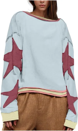 Oversized Sweatshirts For Women Crewneck Long Sleeve Casual Pullover Color Block Hoodie Tops Y2K Fall Clothes
