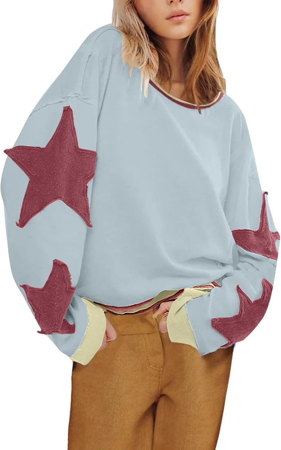 Oversized Sweatshirts For Women Crewneck Long Sleeve Casual Pullover Color Block Hoodie Tops Y2K Fall Clothes