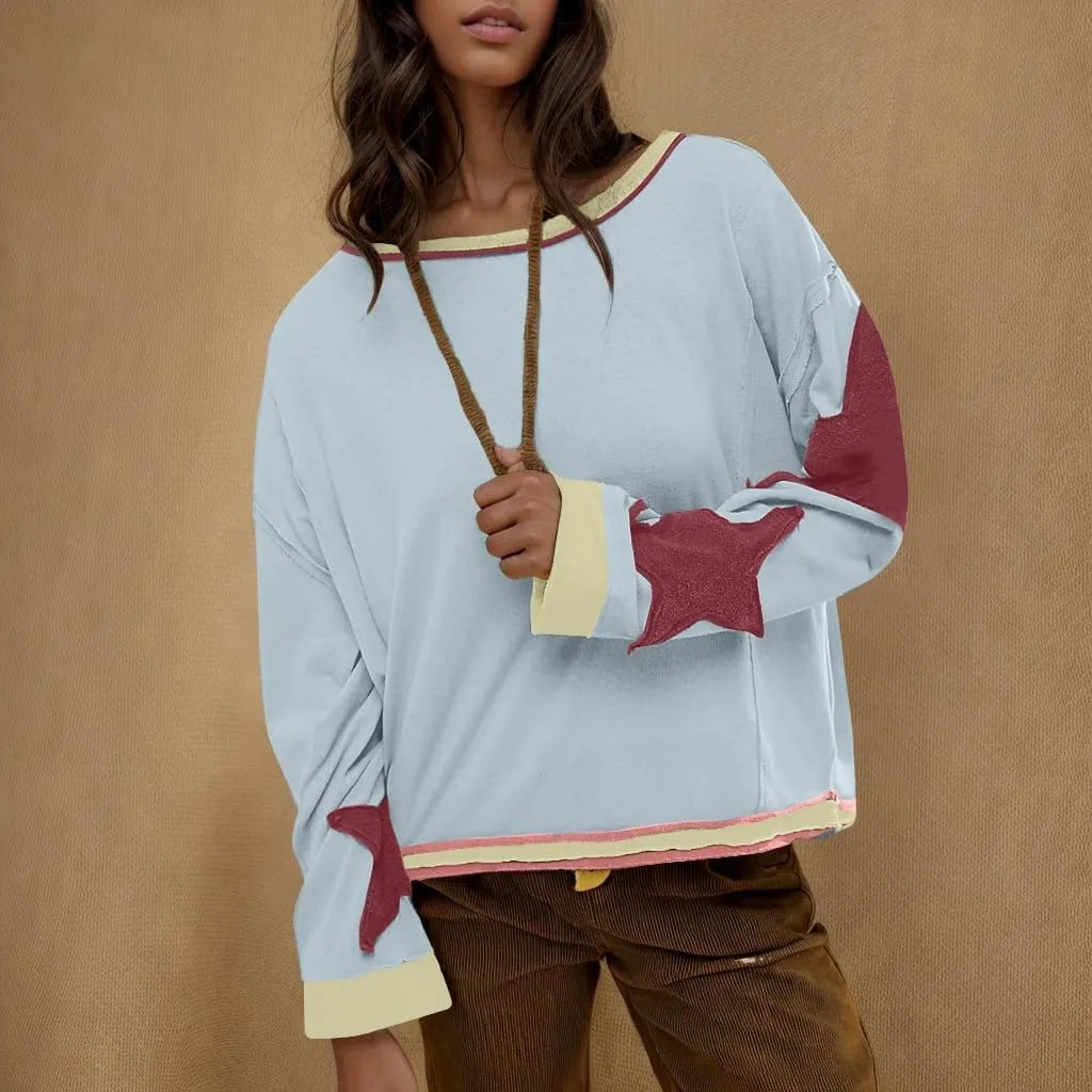 Oversized Sweatshirts For Women Crewneck Long Sleeve Casual Pullover Color Block Hoodie Tops Y2K Fall Clothes