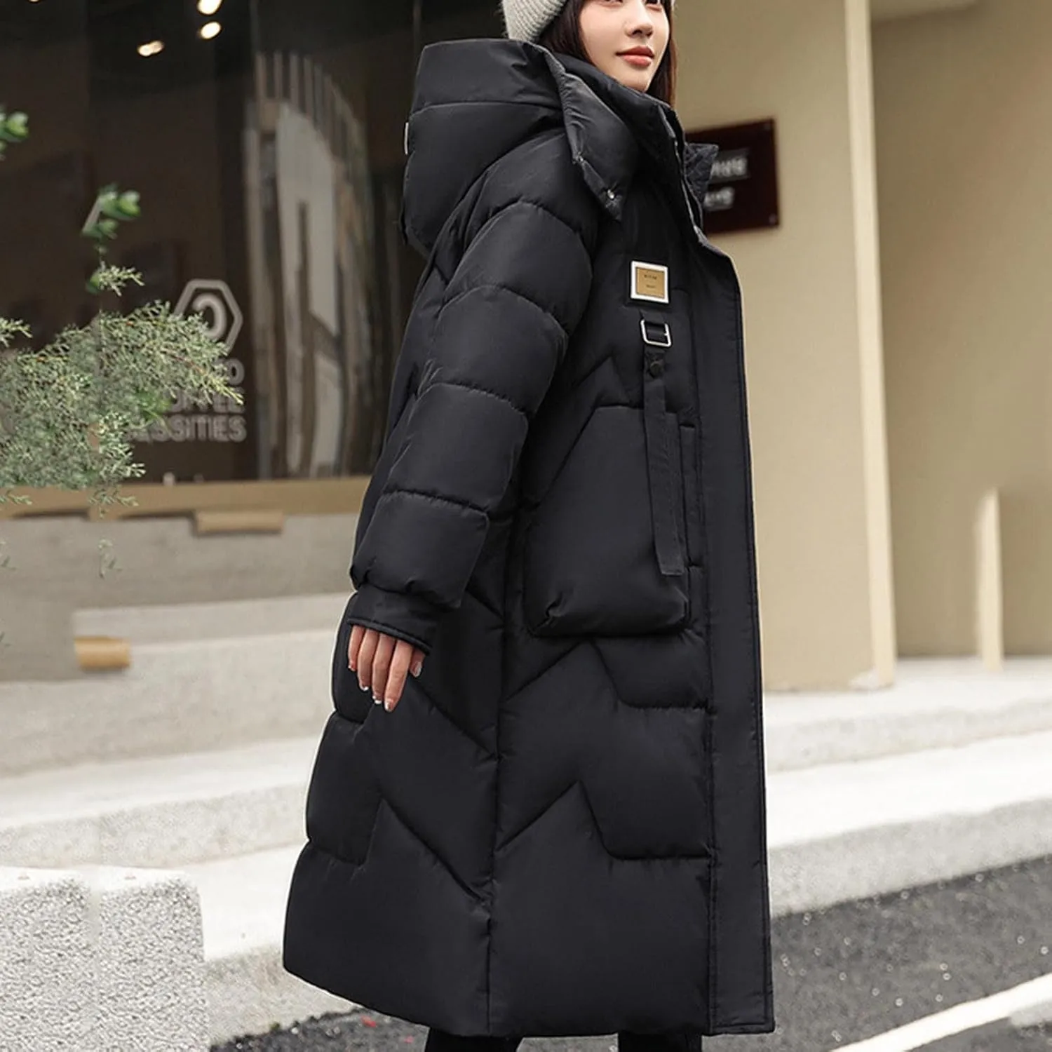 Packable Down Jacket for Womens 2024 Winter Down Jackets Cotton Padded Coat Zipper Warm Puffer Jacket with Hood