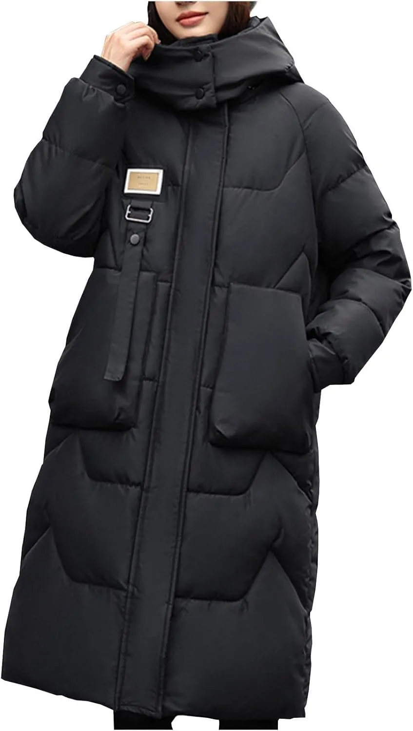 Packable Down Jacket for Womens 2024 Winter Down Jackets Cotton Padded Coat Zipper Warm Puffer Jacket with Hood