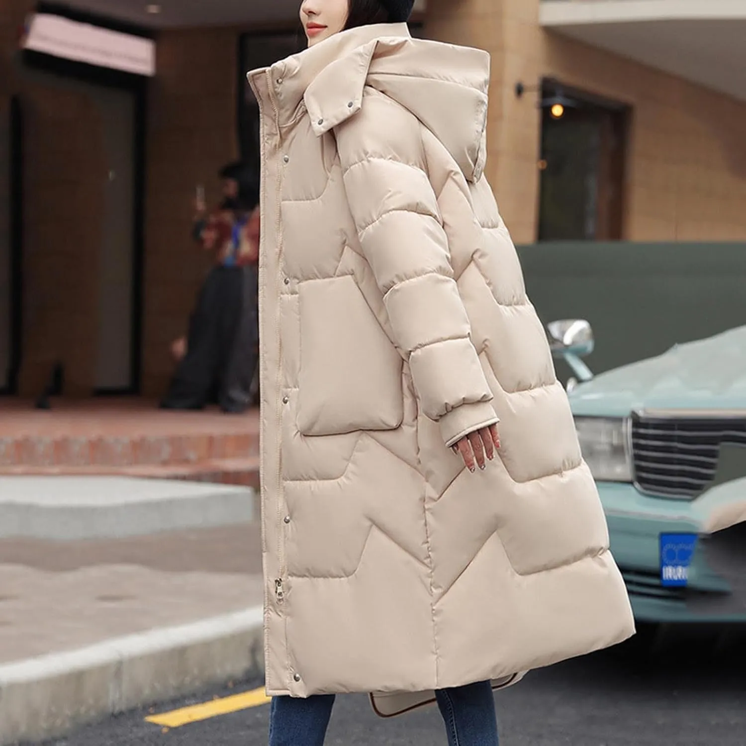 Packable Down Jacket for Womens 2024 Winter Down Jackets Cotton Padded Coat Zipper Warm Puffer Jacket with Hood