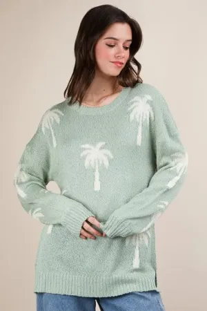 Palm Tree Graphic Oversized Knit Sweater mint
