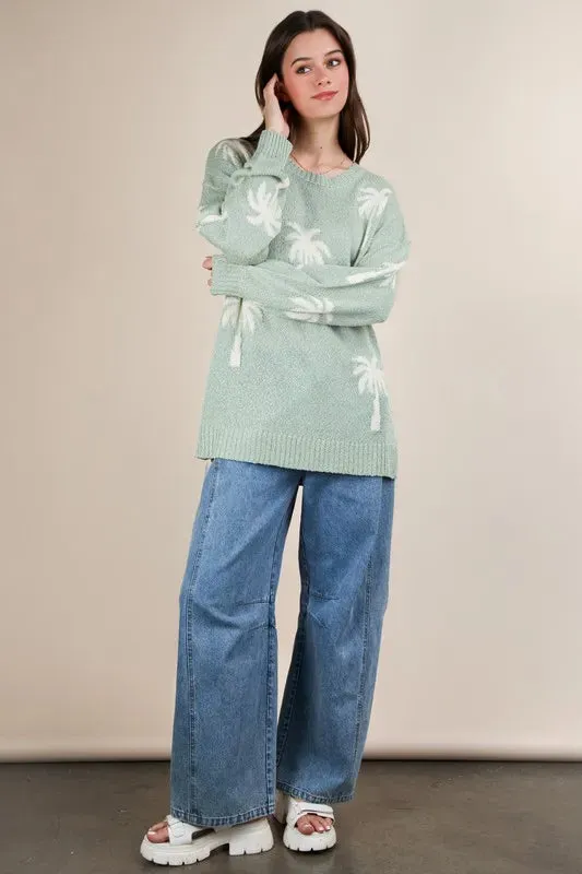 Palm Tree Graphic Oversized Knit Sweater mint