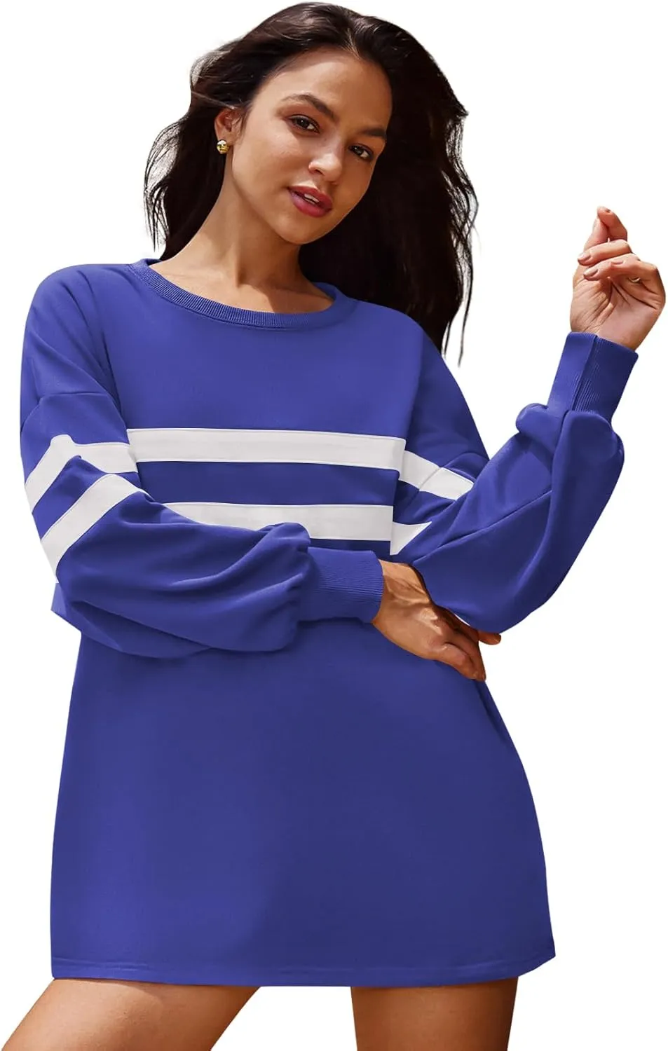 Panadila Womens Oversized Crewneck Sweatshirt Striped Pullover Long Sleeve Tunic Tops to Wear with Leggings