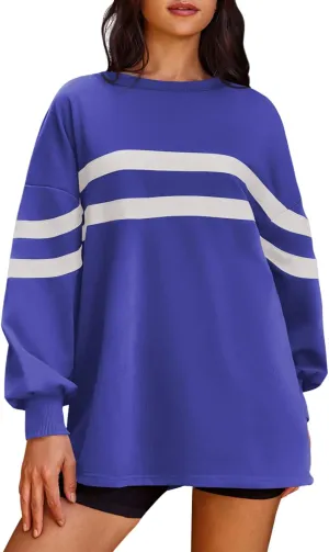 Panadila Womens Oversized Crewneck Sweatshirt Striped Pullover Long Sleeve Tunic Tops to Wear with Leggings