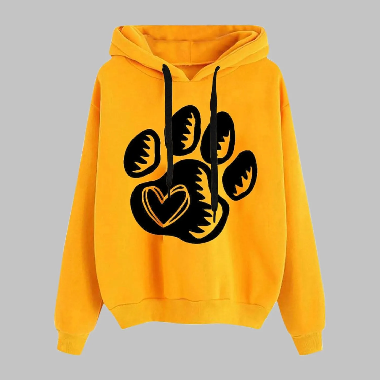 Paw Print Heart Hoodie Women Long Sleeve Pullover Sweatshirt Fleece Relaxed Soft Casual Dailywear Fall Winter Lounge