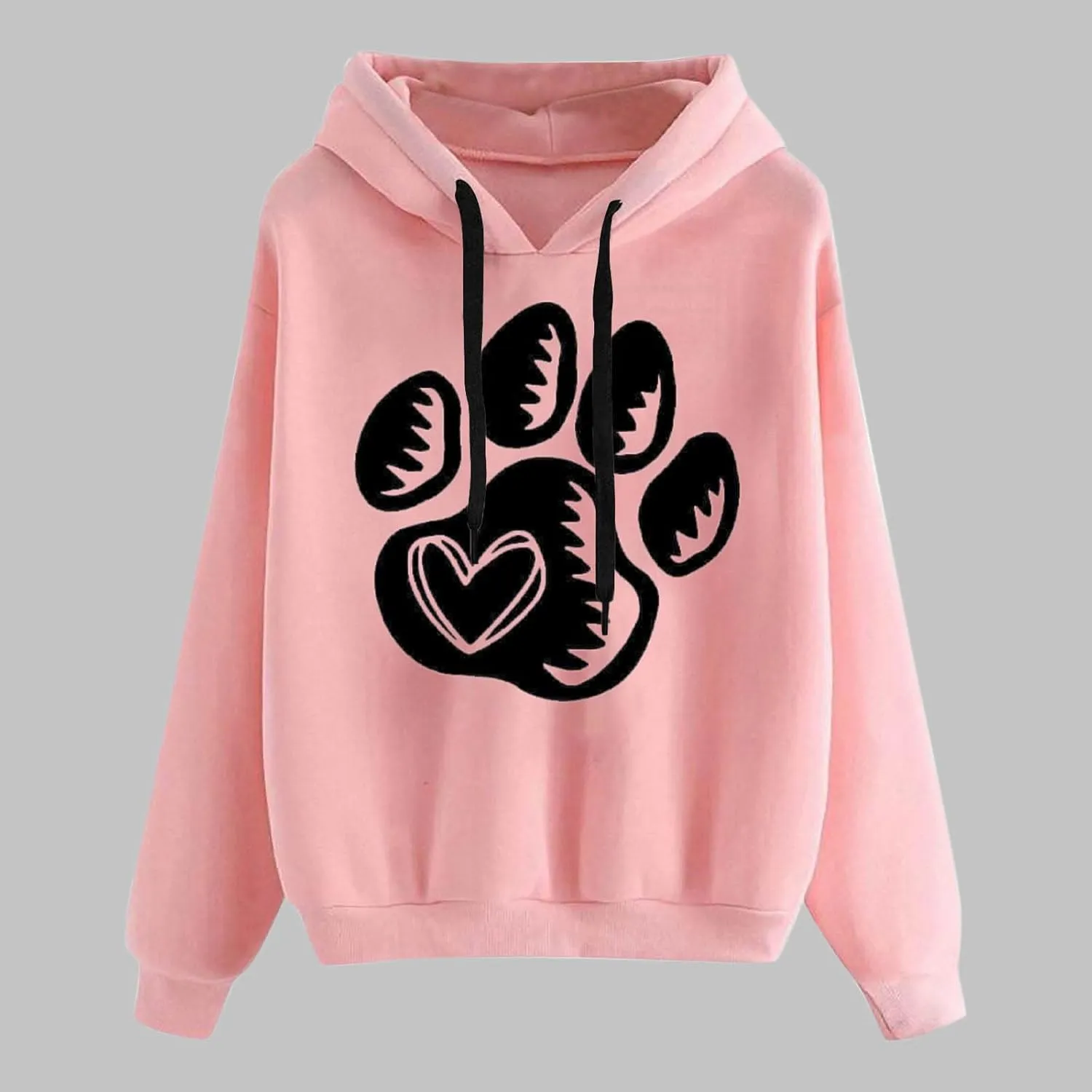 Paw Print Heart Hoodie Women Long Sleeve Pullover Sweatshirt Fleece Relaxed Soft Casual Dailywear Fall Winter Lounge