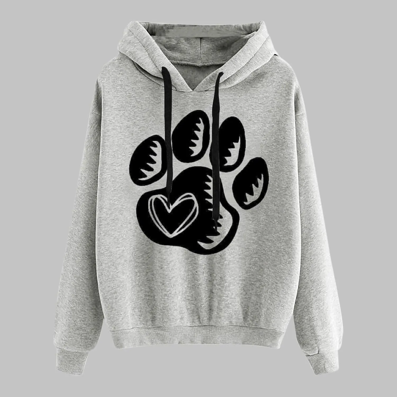 Paw Print Heart Hoodie Women Long Sleeve Pullover Sweatshirt Fleece Relaxed Soft Casual Dailywear Fall Winter Lounge