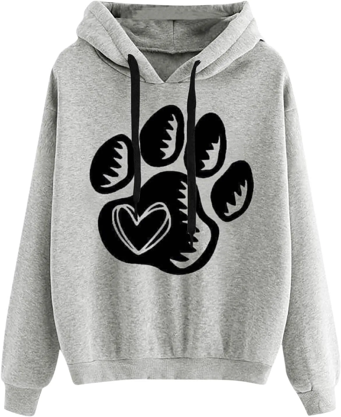 Paw Print Heart Hoodie Women Long Sleeve Pullover Sweatshirt Fleece Relaxed Soft Casual Dailywear Fall Winter Lounge