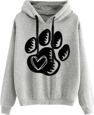 Paw Print Heart Hoodie Women Long Sleeve Pullover Sweatshirt Fleece Relaxed Soft Casual Dailywear Fall Winter Lounge