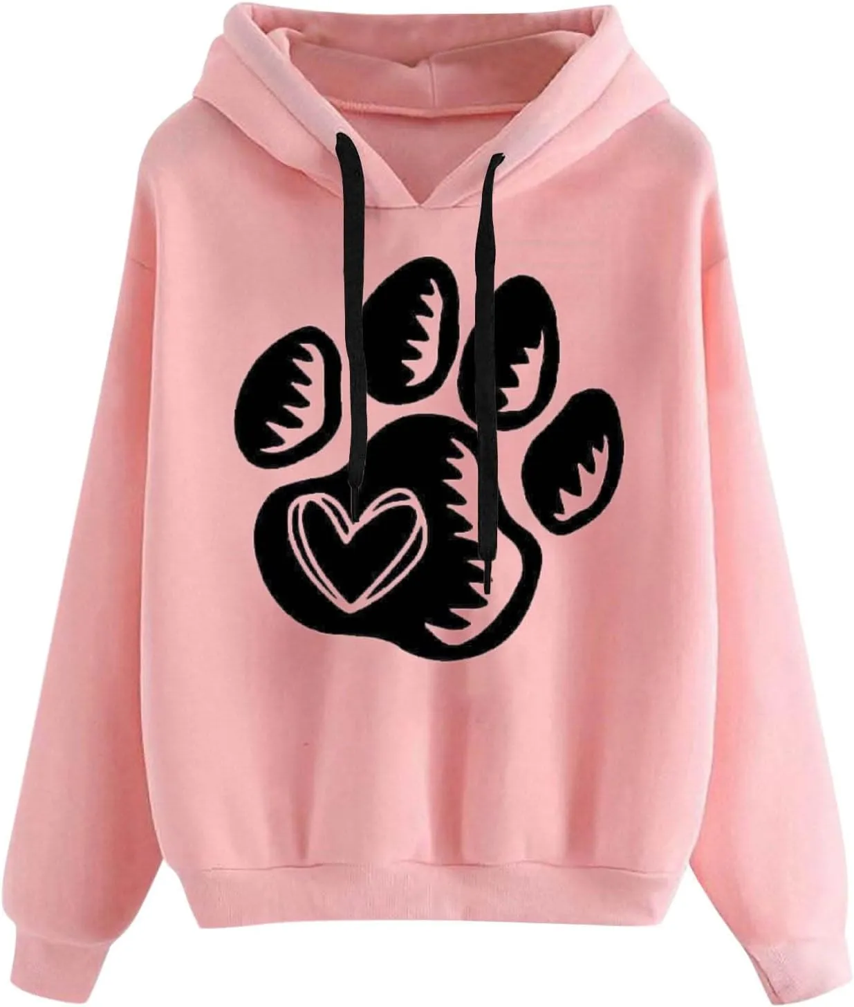 Paw Print Heart Hoodie Women Long Sleeve Pullover Sweatshirt Fleece Relaxed Soft Casual Dailywear Fall Winter Lounge