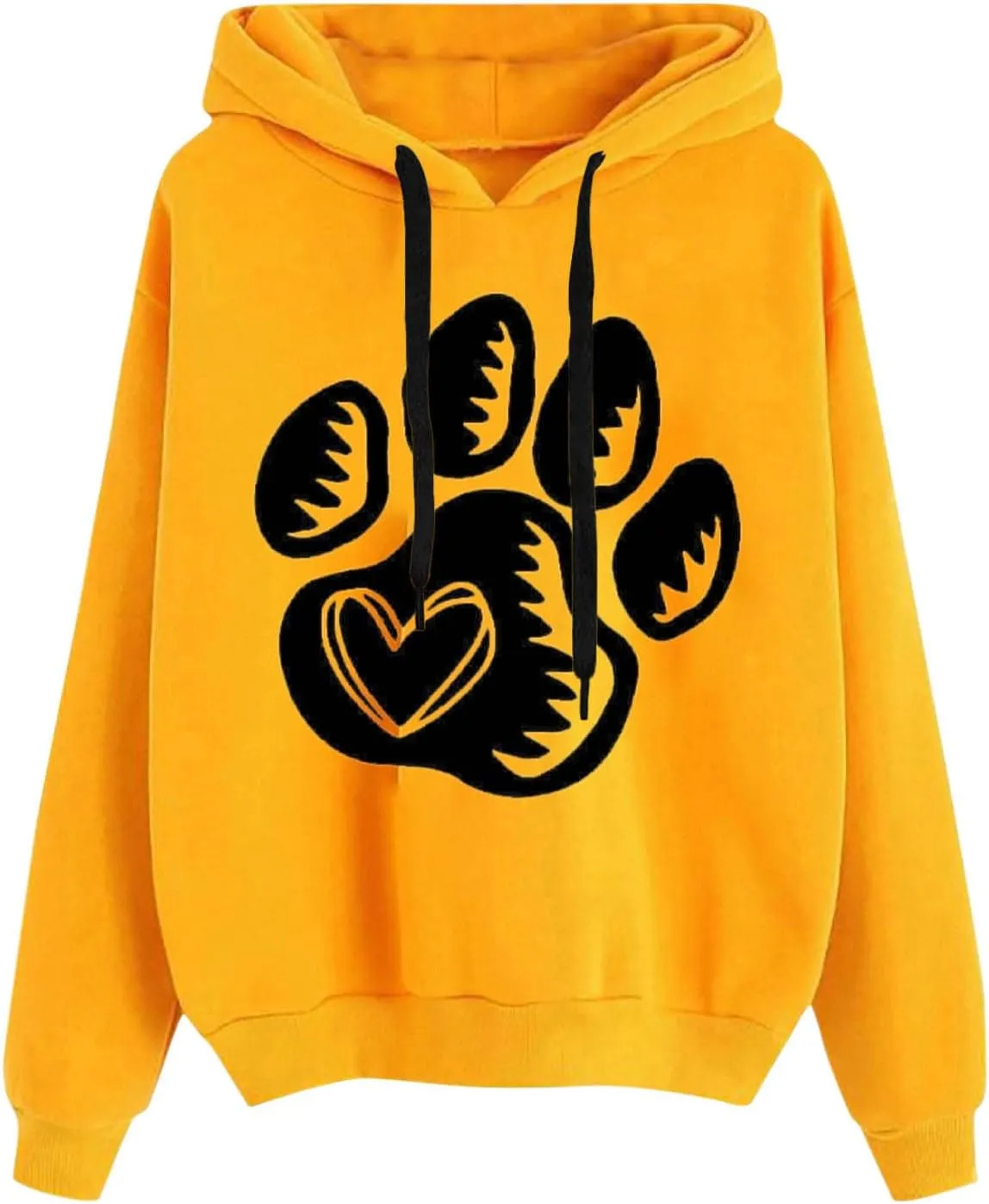 Paw Print Heart Hoodie Women Long Sleeve Pullover Sweatshirt Fleece Relaxed Soft Casual Dailywear Fall Winter Lounge