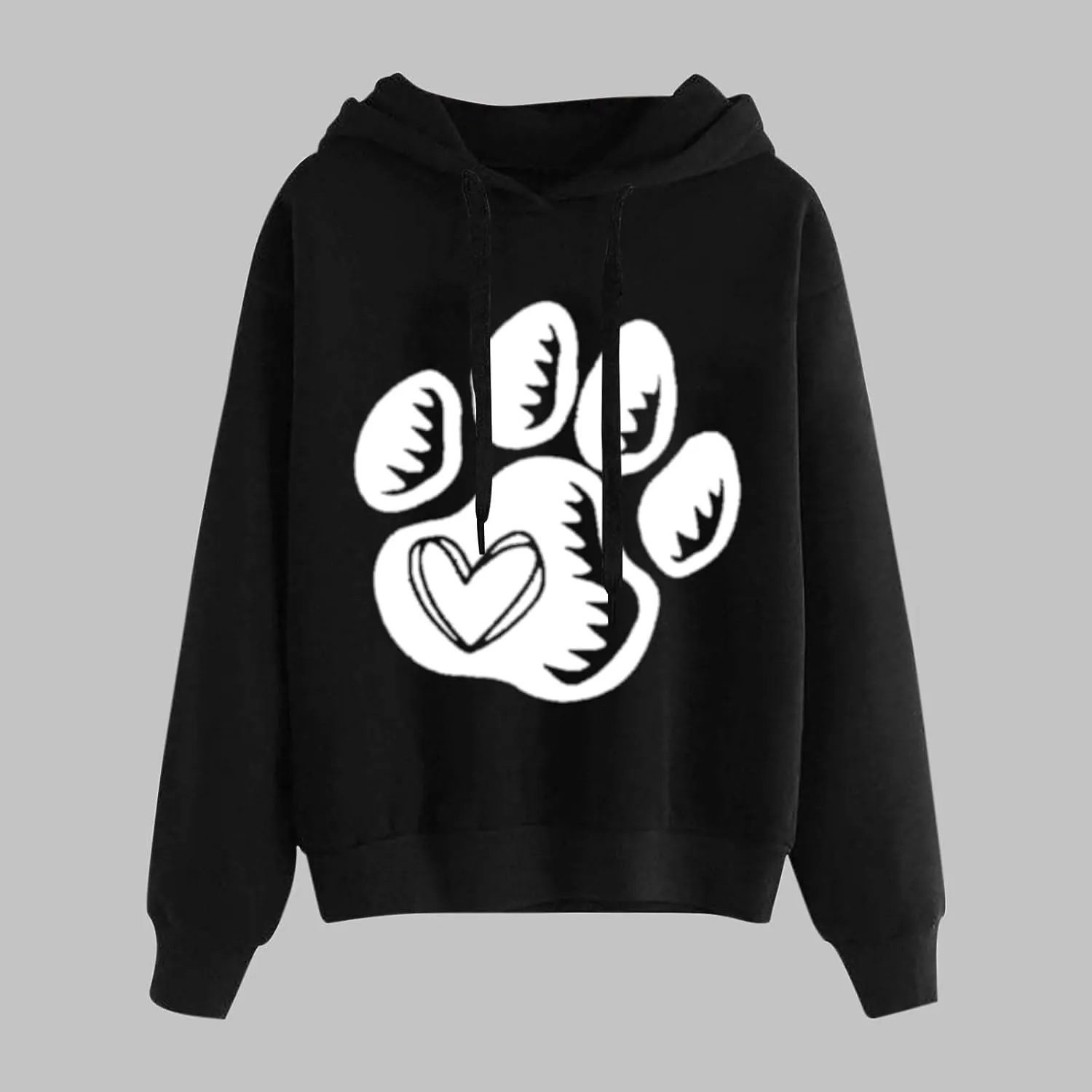 Paw Print Heart Hoodie Women Long Sleeve Pullover Sweatshirt Fleece Relaxed Soft Casual Dailywear Fall Winter Lounge
