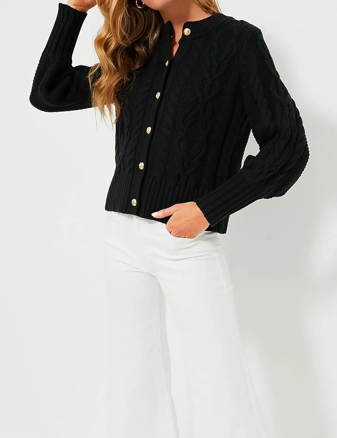 PEHMEA Womens Short Cardigan Sweaters, Soft Twist Knit Fall Winter Chunky Open Front Button Sweaters for Women