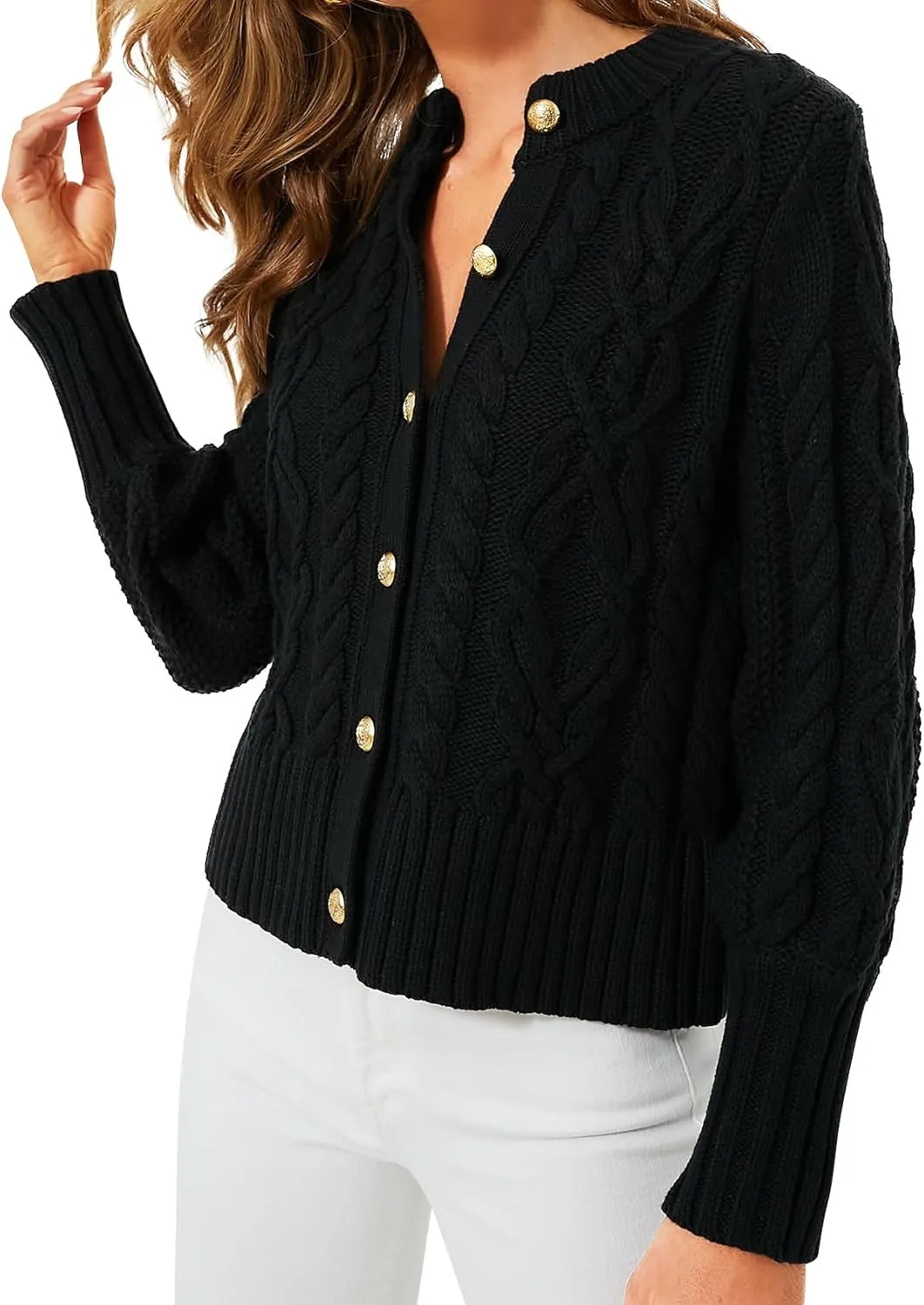 PEHMEA Womens Short Cardigan Sweaters, Soft Twist Knit Fall Winter Chunky Open Front Button Sweaters for Women
